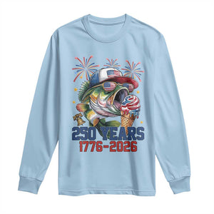 America 250th Fishing Long Sleeve Shirt Patriotic Bass Fish American Flag TS14 Light Blue Print Your Wear