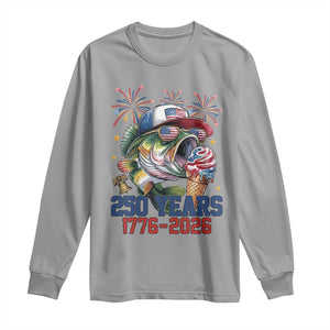 America 250th Fishing Long Sleeve Shirt Patriotic Bass Fish American Flag TS14 Sport Gray Print Your Wear