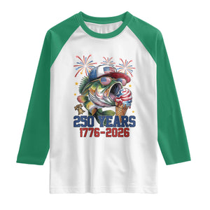 America 250th Fishing Raglan Shirt Patriotic Bass Fish American Flag TS14 White Kelly Green Print Your Wear