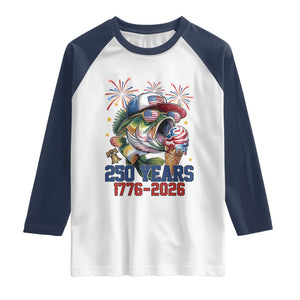 America 250th Fishing Raglan Shirt Patriotic Bass Fish American Flag TS14 White Navy Print Your Wear