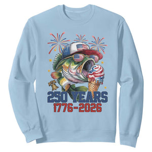 America 250th Fishing Sweatshirt Patriotic Bass Fish American Flag TS14 Light Blue Print Your Wear