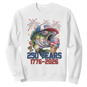 America 250th Fishing Sweatshirt Patriotic Bass Fish American Flag TS14 White Print Your Wear