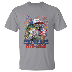 America 250th Fishing T Shirt Patriotic Bass Fish American Flag TS14 Sport Gray Print Your Wear