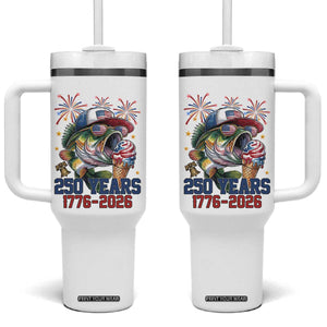 America 250th Fishing Tumbler With Handle Patriotic Bass Fish American Flag TS14 One Size: 40 oz White Print Your Wear