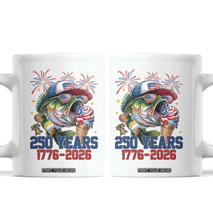 America 250th Fishing Coffee Mug Patriotic Bass Fish American Flag TS14 White Print Your Wear