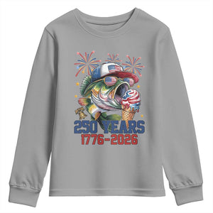 America 250th Fishing Youth Sweatshirt Patriotic Bass Fish American Flag TS14 Sport Gray Print Your Wear