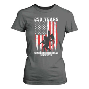 250th Anniversary USA T Shirt For Women Bigfoot Patriotic American USA Flag TS14 Dark Heather Print Your Wear