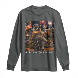 Funny Raccoon 4th of July Long Sleeve Shirt Chill The Fourth Out TS14 Dark Heather Print Your Wear