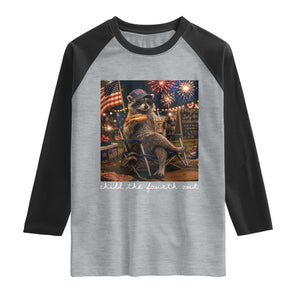 Funny Raccoon 4th of July Raglan Shirt Chill The Fourth Out TS14 Heather Gray Black Print Your Wear