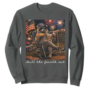 Funny Raccoon 4th of July Sweatshirt Chill The Fourth Out TS14 Dark Heather Print Your Wear