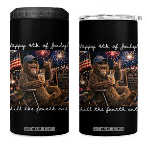 4th of July Bigfoot 4 in 1 Can Cooler Tumbler Patriotic Sasquatch American Flag Party Festival TS14 One Size: 16 oz Black Print Your Wear