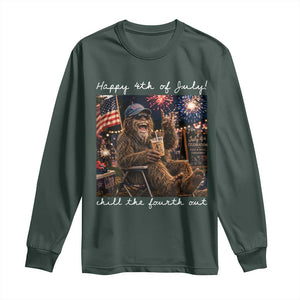 4th of July Bigfoot Long Sleeve Shirt Patriotic Sasquatch American Flag Party Festival TS14 Dark Forest Green Print Your Wear