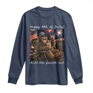 4th of July Bigfoot Long Sleeve Shirt Patriotic Sasquatch American Flag Party Festival TS14 Navy Print Your Wear