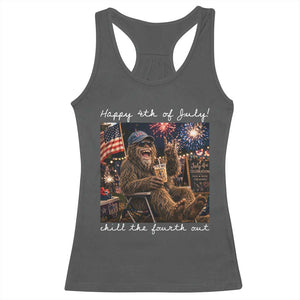 4th of July Bigfoot Racerback Tank Top Patriotic Sasquatch American Flag Party Festival TS14 Dark Heather Print Your Wear