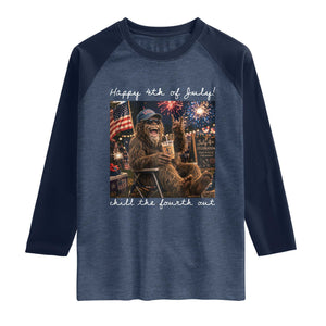 4th of July Bigfoot Raglan Shirt Patriotic Sasquatch American Flag Party Festival TS14 Heather Denim Navy Print Your Wear