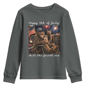 4th of July Bigfoot Youth Sweatshirt Patriotic Sasquatch American Flag Party Festival TS14 Dark Heather Print Your Wear