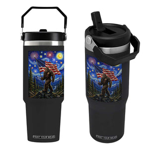 Bigfoot Patriotic 250 Years of Freedom Flip Straw Tumbler American USA Flag Stary Night TS14 One Size: 30 oz Black Print Your Wear