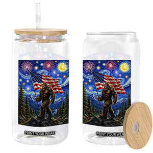 Bigfoot Patriotic 250 Years of Freedom Glass Can American USA Flag Stary Night TS14 Print Your Wear