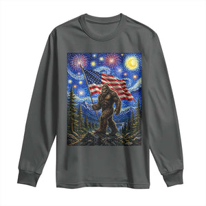 Bigfoot Patriotic 250 Years of Freedom Long Sleeve Shirt American USA Flag Stary Night TS14 Dark Heather Print Your Wear