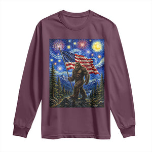 Bigfoot Patriotic 250 Years of Freedom Long Sleeve Shirt American USA Flag Stary Night TS14 Maroon Print Your Wear