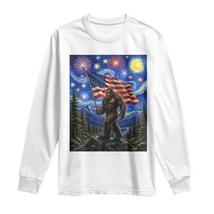 Bigfoot Patriotic 250 Years of Freedom Long Sleeve Shirt American USA Flag Stary Night TS14 White Print Your Wear