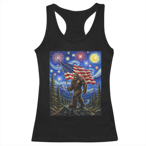Bigfoot Patriotic 250 Years of Freedom Racerback Tank Top American USA Flag Stary Night TS14 Black Print Your Wear