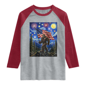 Bigfoot Patriotic 250 Years of Freedom Raglan Shirt American USA Flag Stary Night TS14 Heather Gray Heather Red Print Your Wear