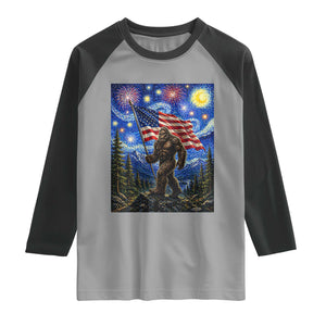 Bigfoot Patriotic 250 Years of Freedom Raglan Shirt American USA Flag Stary Night TS14 Sport Gray Black Print Your Wear