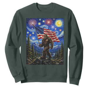 Bigfoot Patriotic 250 Years of Freedom Sweatshirt American USA Flag Stary Night TS14 Dark Forest Green Print Your Wear