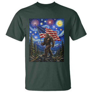 Bigfoot Patriotic 250 Years of Freedom T Shirt American USA Flag Stary Night TS14 Dark Forest Green Print Your Wear
