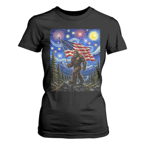 Bigfoot Patriotic 250 Years of Freedom T Shirt For Women American USA Flag Stary Night TS14 Black Print Your Wear
