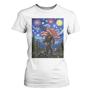 Bigfoot Patriotic 250 Years of Freedom T Shirt For Women American USA Flag Stary Night TS14 White Print Your Wear