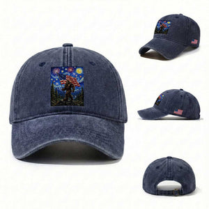 Bigfoot Patriotic 250 Years of Freedom Washed Cotton Baseball Cap American USA Flag Stary Night TS14 Washed Cap Universal Fit Navy Print Your Wear