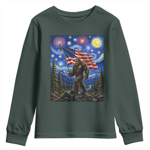 Bigfoot Patriotic 250 Years of Freedom Youth Sweatshirt American USA Flag Stary Night TS14 Dark Forest Green Print Your Wear