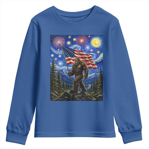 Bigfoot Patriotic 250 Years of Freedom Youth Sweatshirt American USA Flag Stary Night TS14 Royal Blue Print Your Wear