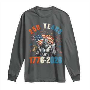 250th Anniversary USA Long Sleeve Shirt Bigfoot American Flag Patriotic 4th of July TS14 Dark Heather Print Your Wear