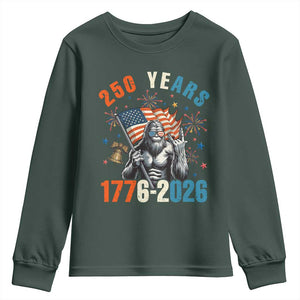250th Anniversary USA Youth Sweatshirt Bigfoot American Flag Patriotic 4th of July TS14 Dark Forest Green Print Your Wear
