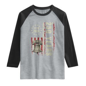 250th Anniversary USA Raglan Shirt Patriotic Liberty Bell 1776 2026 American Flag TS14 Heather Gray Black Print Your Wear