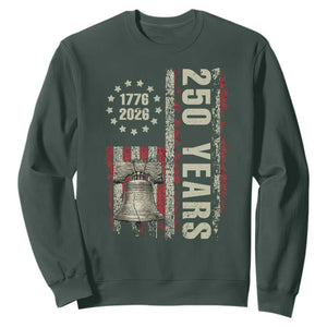 250th Anniversary USA Sweatshirt Patriotic Liberty Bell 1776 2026 American Flag TS14 Dark Forest Green Print Your Wear