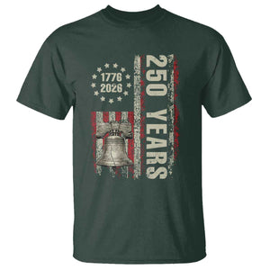 250th Anniversary USA T Shirt Patriotic Liberty Bell 1776 2026 American Flag TS14 Dark Forest Green Print Your Wear