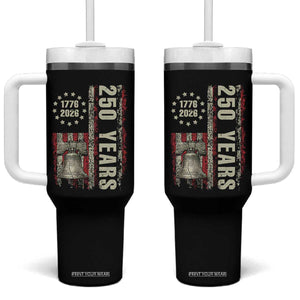 250th Anniversary USA Tumbler With Handle Patriotic Liberty Bell 1776 2026 American Flag TS14 One Size: 40 oz Black Print Your Wear