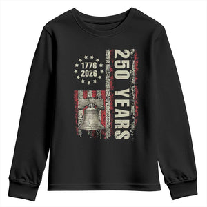 250th Anniversary USA Youth Sweatshirt Patriotic Liberty Bell 1776 2026 American Flag TS14 Black Print Your Wear