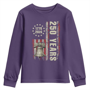 250th Anniversary USA Youth Sweatshirt Patriotic Liberty Bell 1776 2026 American Flag TS14 Purple Print Your Wear