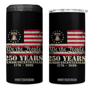 250th Anniversary USA 4 in 1 Can Cooler Tumbler Patriotic Liberty Bell 1776 2026 Independence Day TS14 One Size: 16 oz Black Print Your Wear