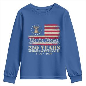 250th Anniversary USA Youth Sweatshirt Patriotic Liberty Bell 1776 2026 Independence Day TS14 Royal Blue Print Your Wear