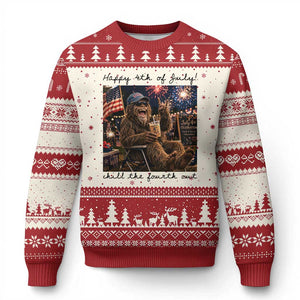 Funny Bigfoot 4th of July Ugly Christmas Sweater Patriotic Sasquatch American Flag Party Festival TS14 Beige Red Print Your Wear