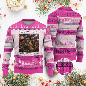 Funny Bigfoot 4th of July Ugly Christmas Sweater Patriotic Sasquatch American Flag Party Festival TS14 Hot Pink Print Your Wear
