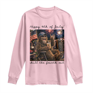 Funny Bigfoot 4th of July Long Sleeve Shirt Patriotic Sasquatch American Flag Party Festival TS14 Light Pink Print Your Wear