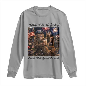 Funny Bigfoot 4th of July Long Sleeve Shirt Patriotic Sasquatch American Flag Party Festival TS14 Sport Gray Print Your Wear