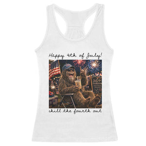 Funny Bigfoot 4th of July Racerback Tank Top Patriotic Sasquatch American Flag Party Festival TS14 White Print Your Wear